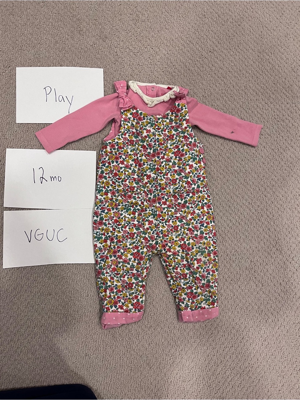 Baby Boden Pink Floral Cotton Overalls with Pink Long-Sleeve Top